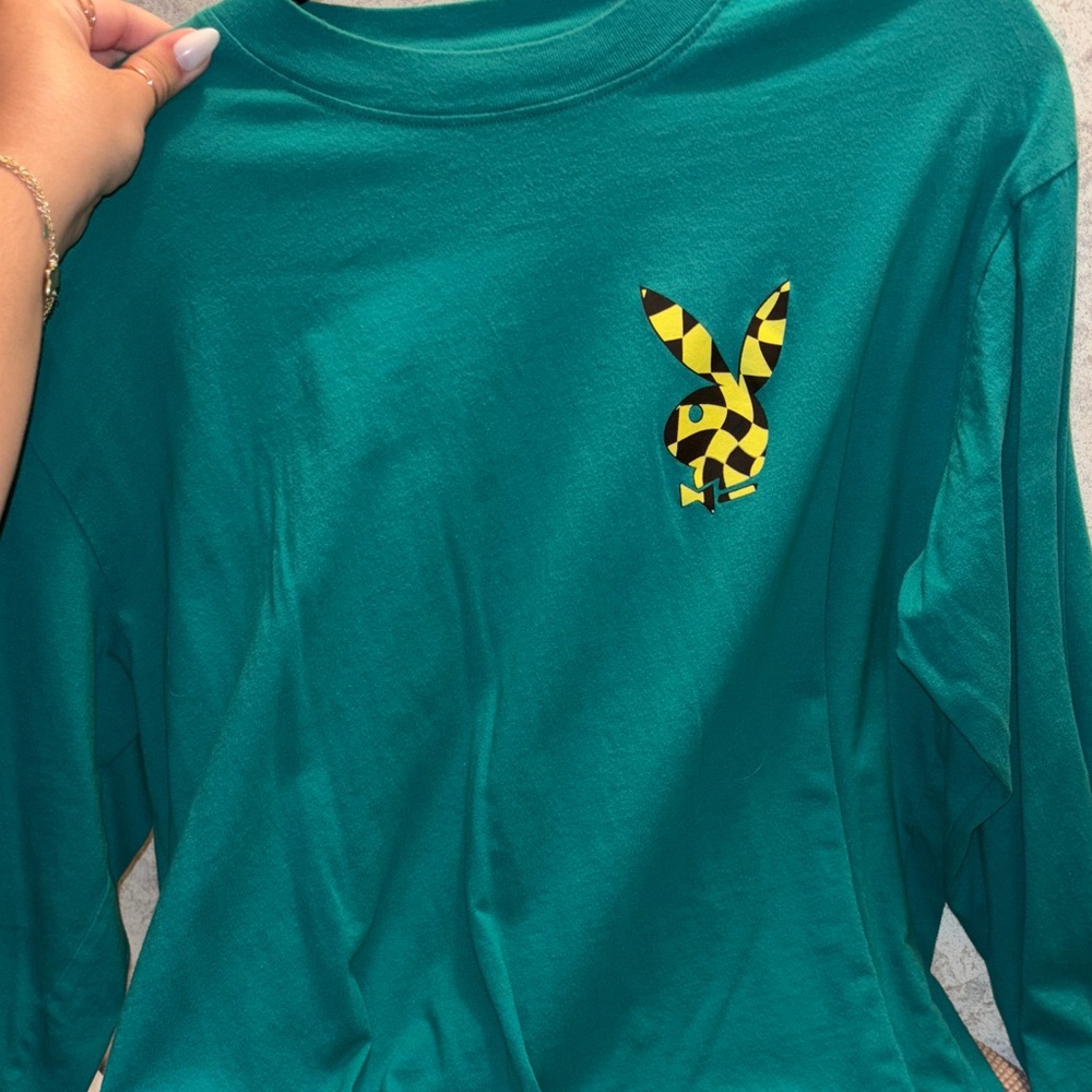 PLAYBOY Teal Long Sleeve Tee with Yellow Black Logo